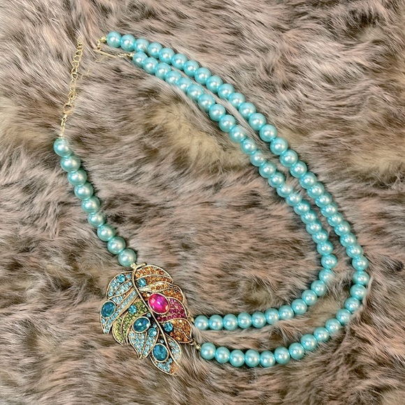 NEW statement necklace Turquoise pearl beads Multicolored FOCAL piece & earrings - Picture 4 of 11